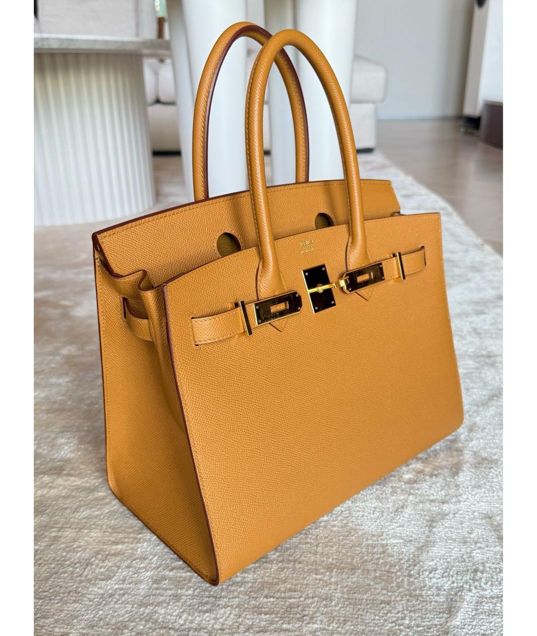 HERMES Горчичная кожаная сумка с короткими ручками, фото 7