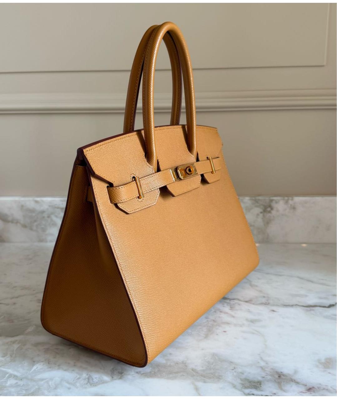 HERMES Горчичная кожаная сумка с короткими ручками, фото 2