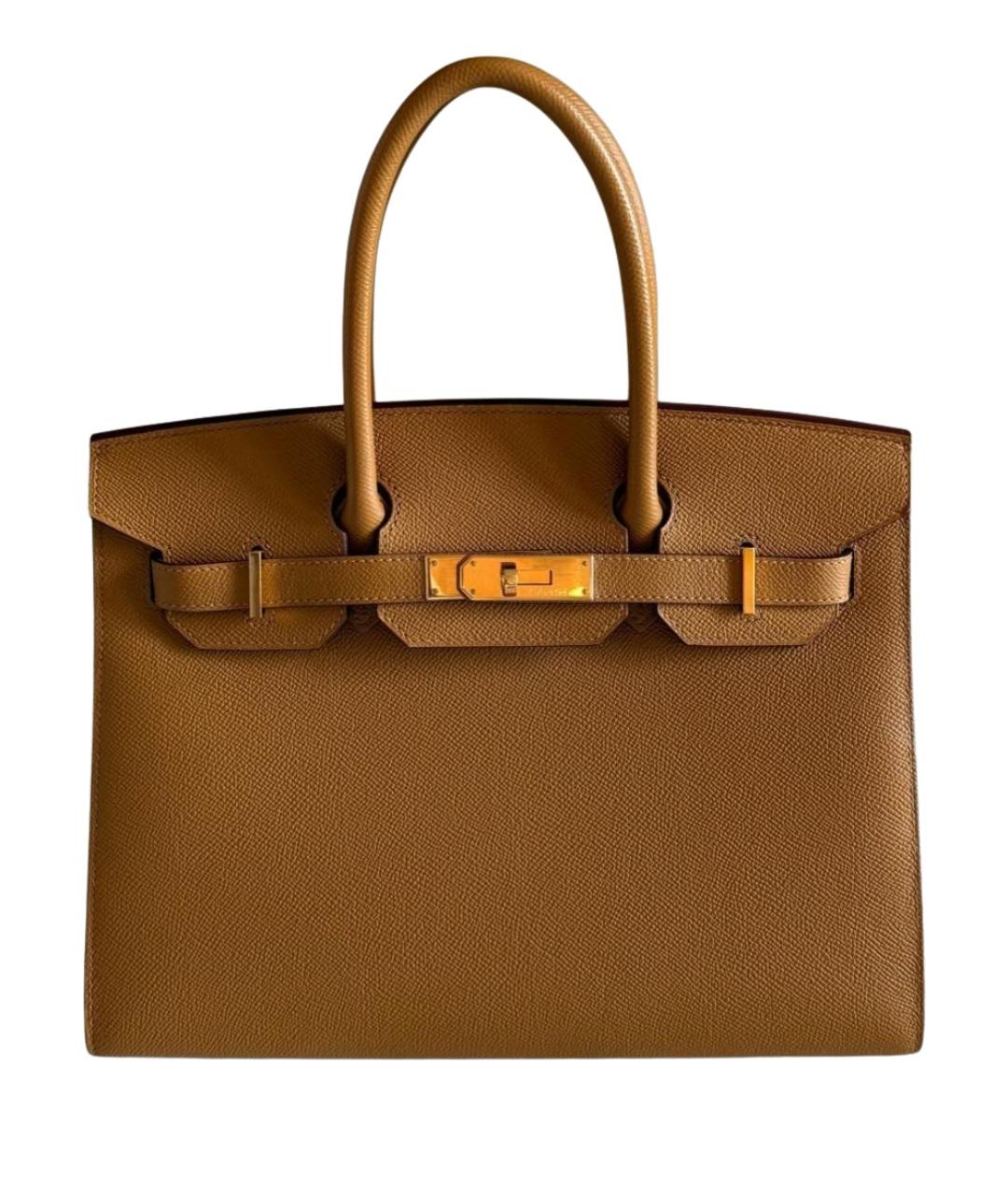 HERMES Горчичная кожаная сумка с короткими ручками, фото 1