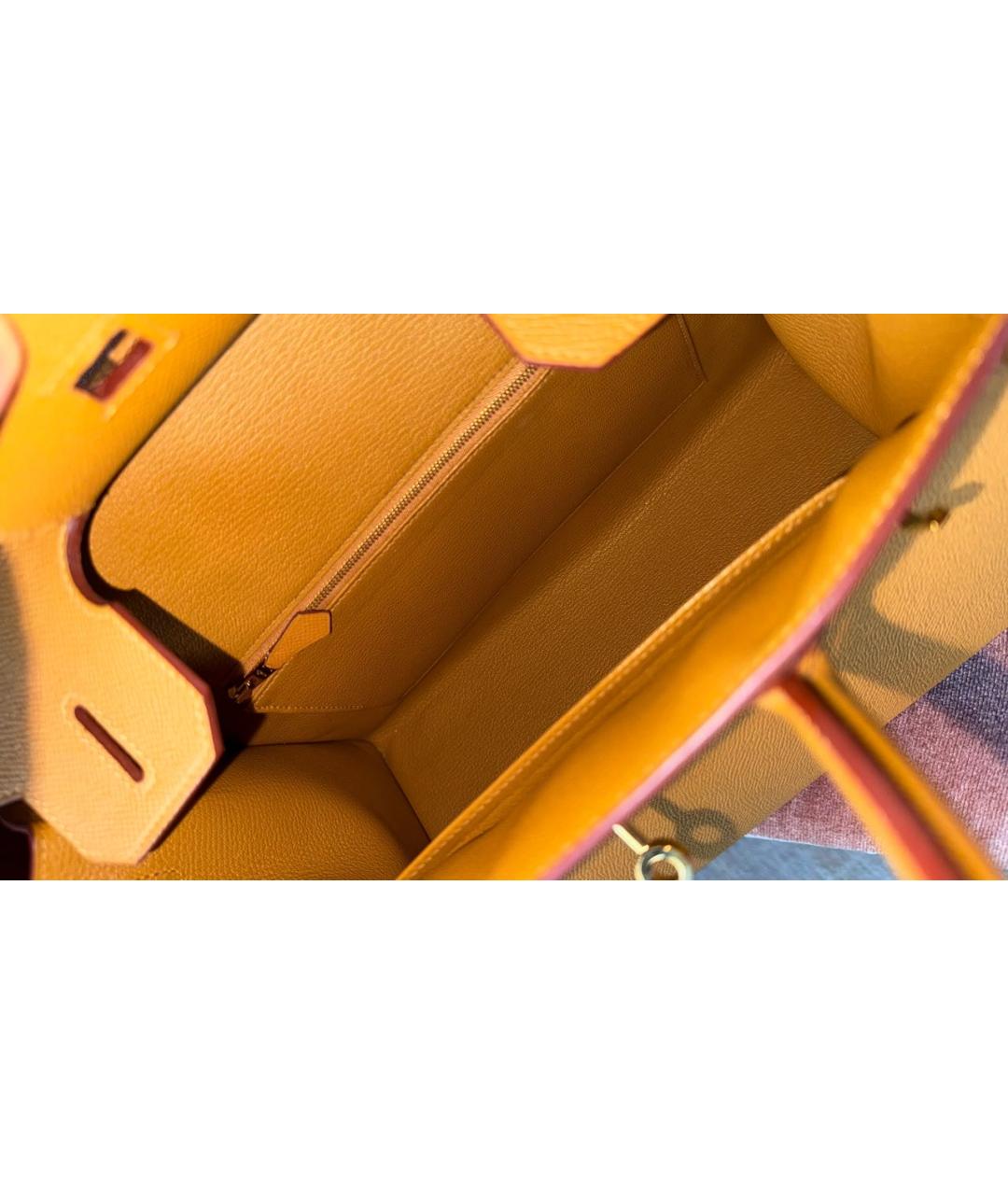 HERMES Горчичная кожаная сумка с короткими ручками, фото 4