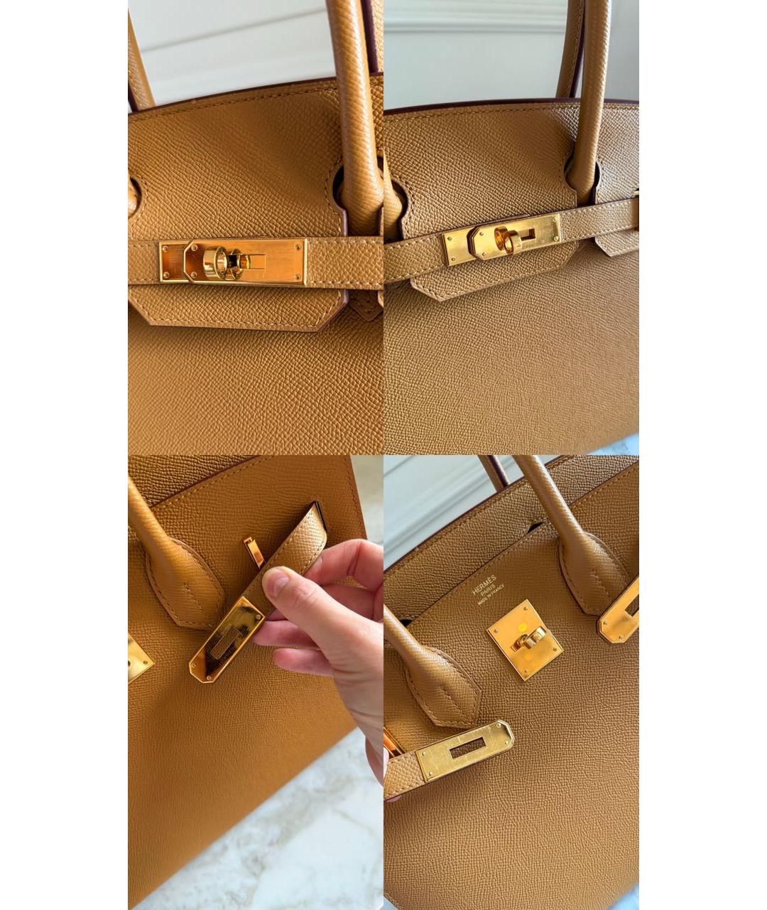 HERMES Горчичная кожаная сумка с короткими ручками, фото 6