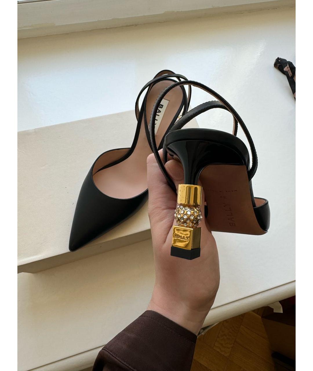 BALLY Черные кожаные лодочки на низком каблуке, фото 3