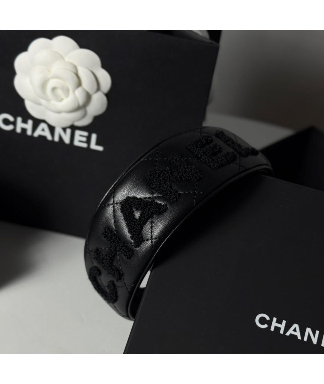 CHANEL Черная кожаная повязка на голову, фото 4