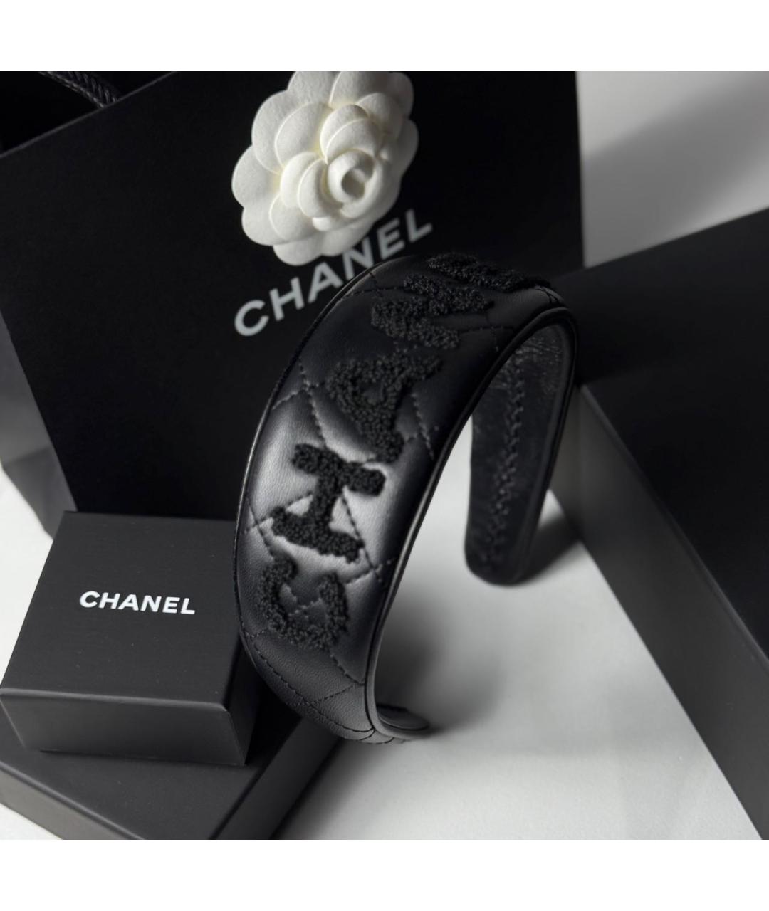 CHANEL Черная кожаная повязка на голову, фото 5
