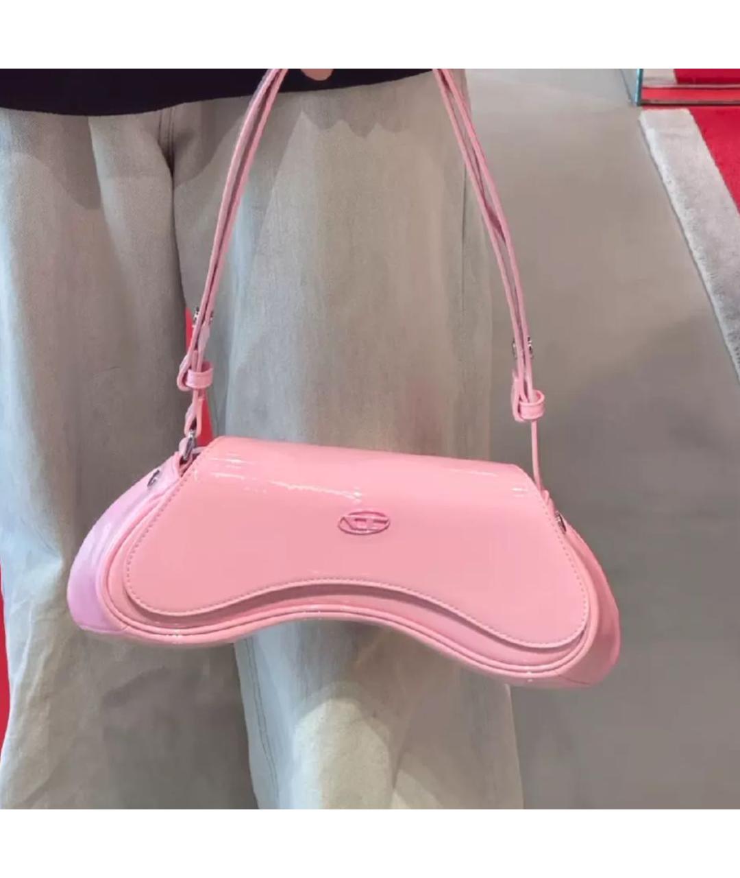 DIESEL Розовая сумка с короткими ручками из лакированной кожи, фото 3