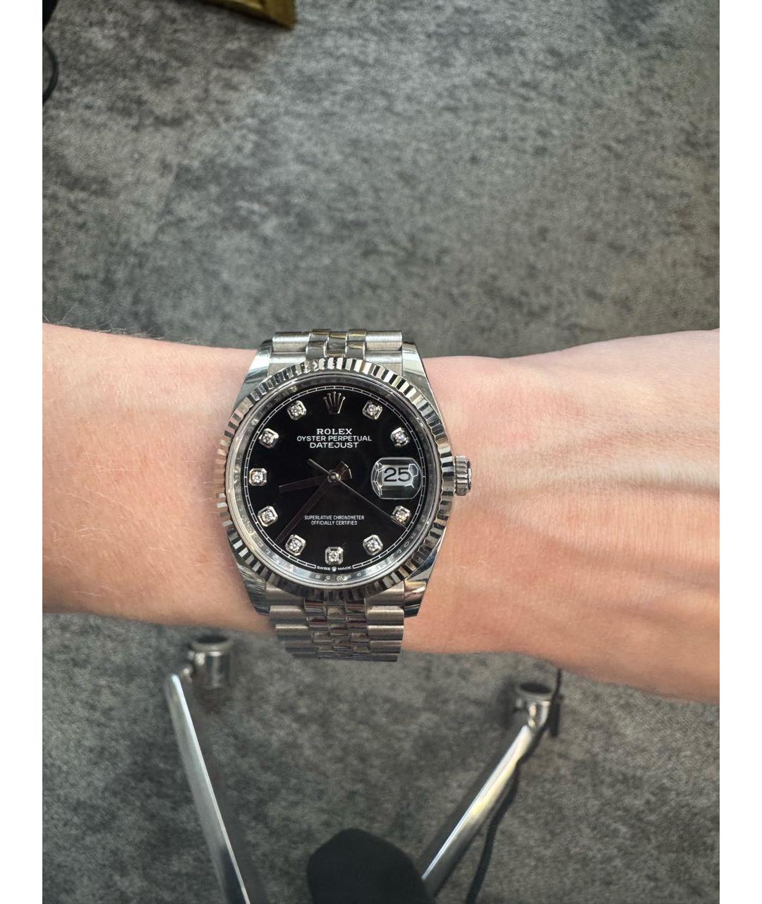 ROLEX Черные часы из белого золота, фото 6