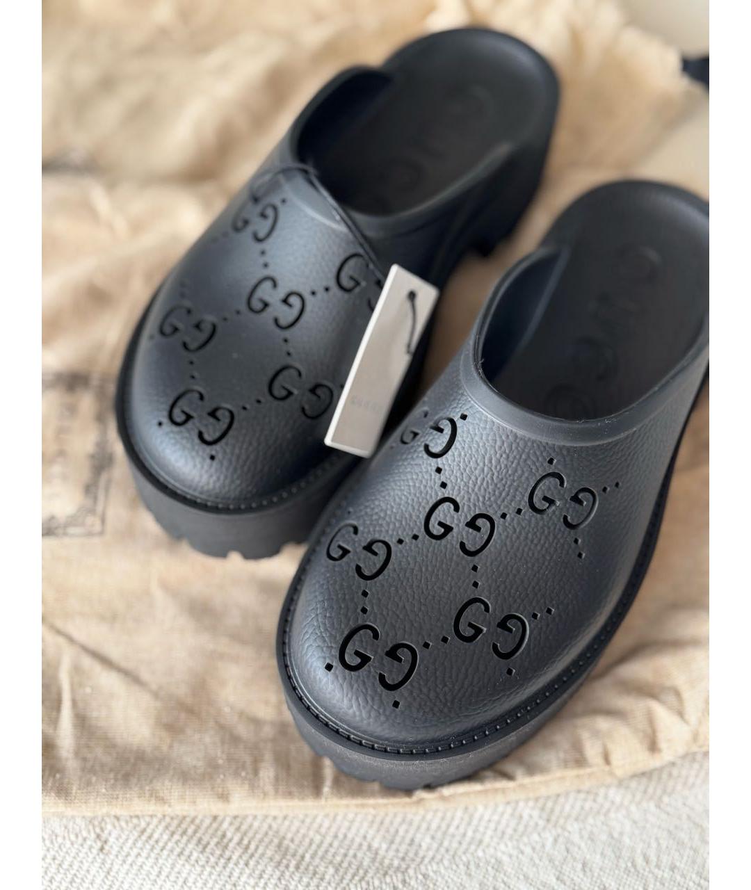 GUCCI Черные резиновые сабо, фото 5