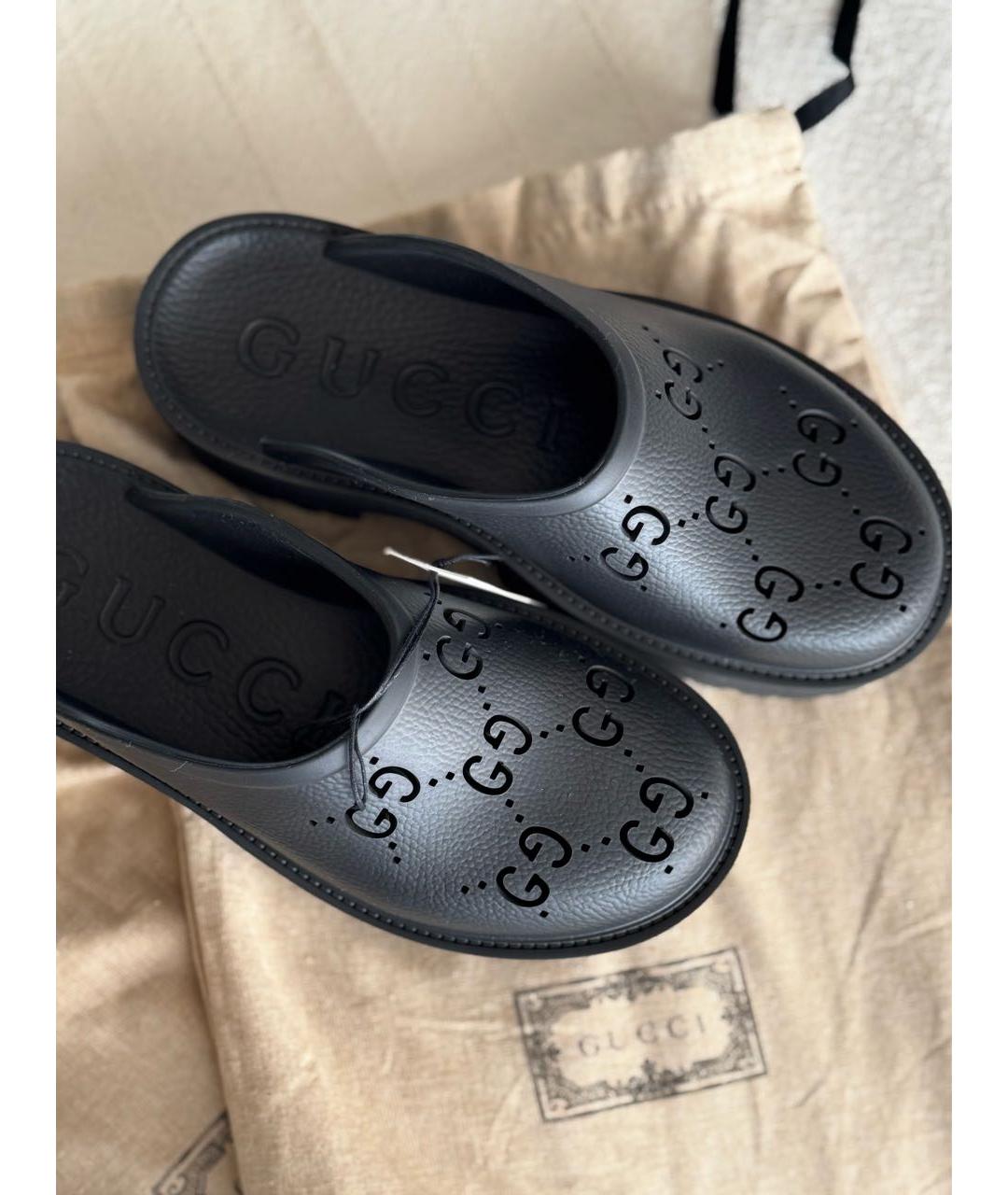 GUCCI Черные резиновые сабо, фото 6
