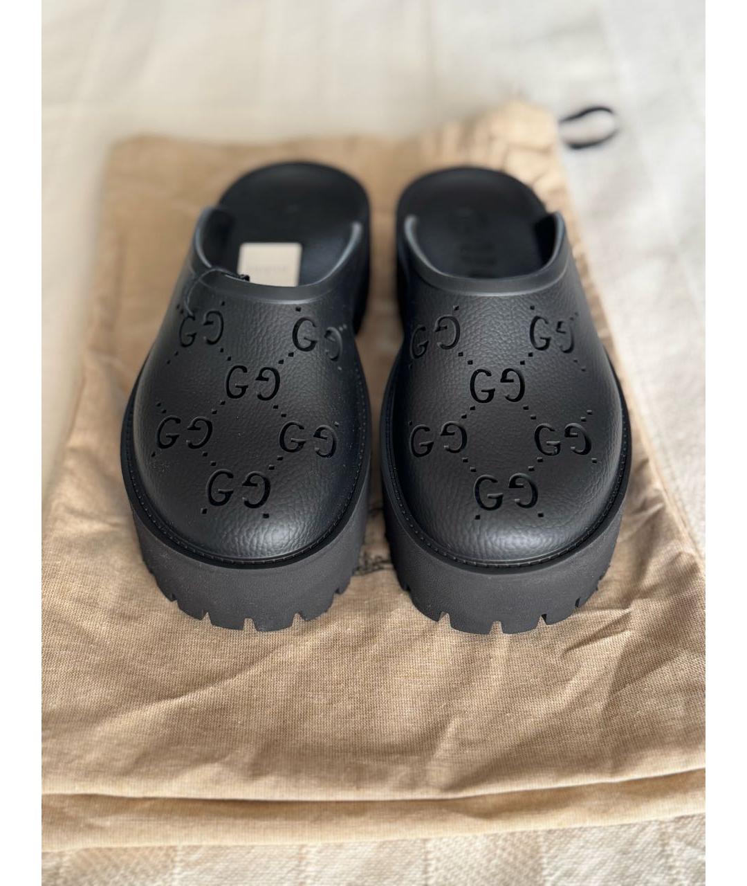 GUCCI Черные резиновые сабо, фото 2