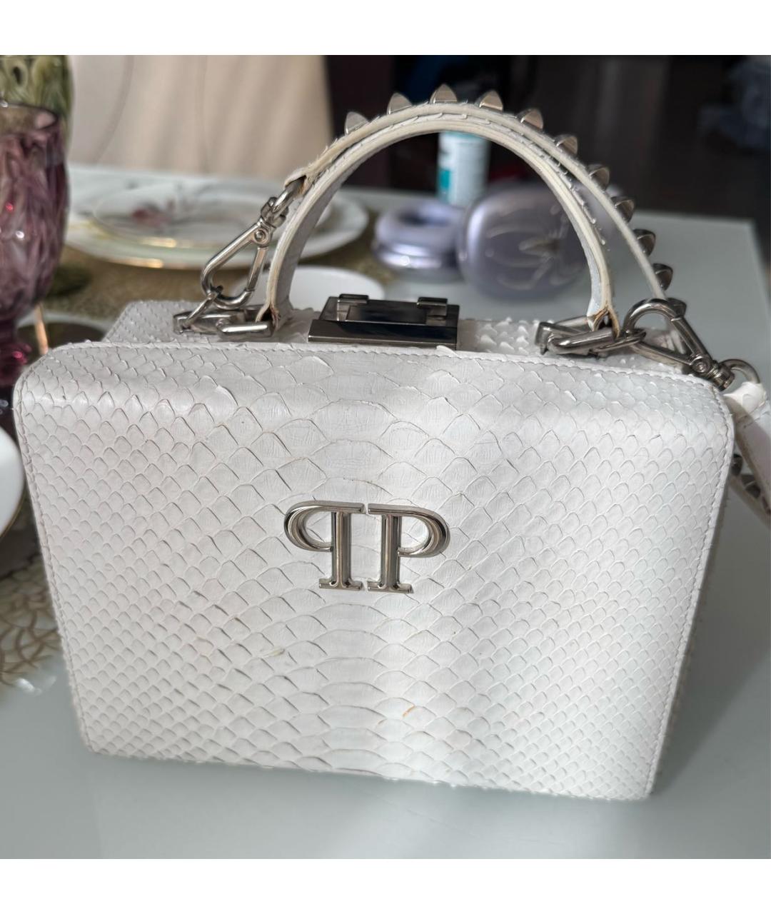 PHILIPP PLEIN Белая сумка с короткими ручками из экзотической кожи, фото 7