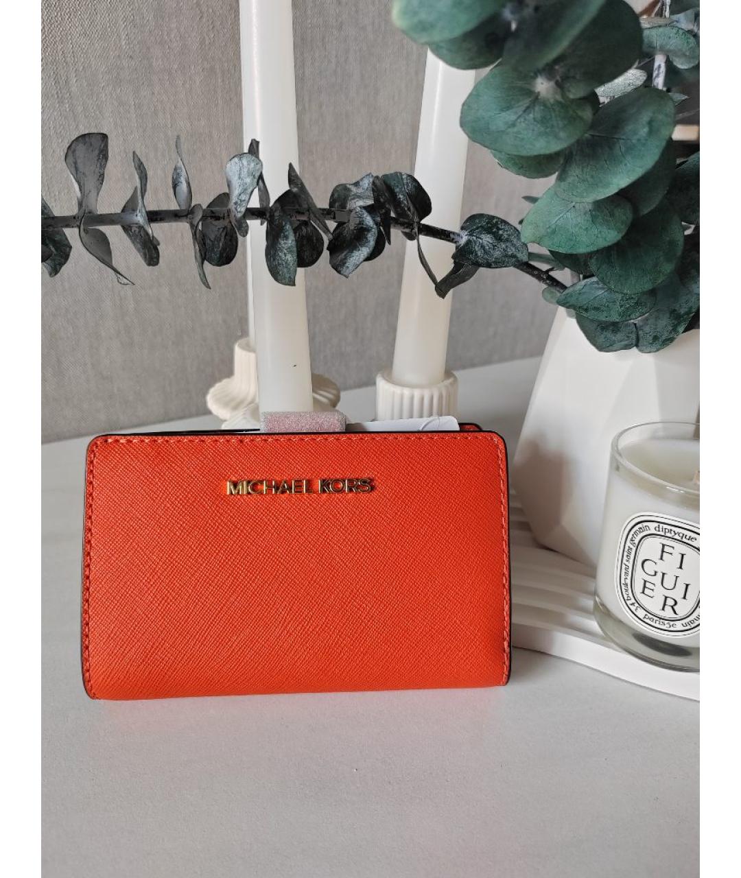 MICHAEL KORS Оранжевый кожаный кошелек, фото 5