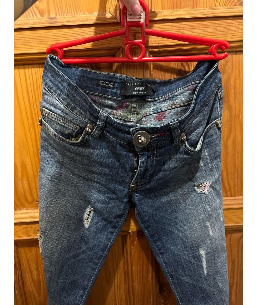 PHILIPP PLEIN Синие хлопковые джинсы слим, фото 3