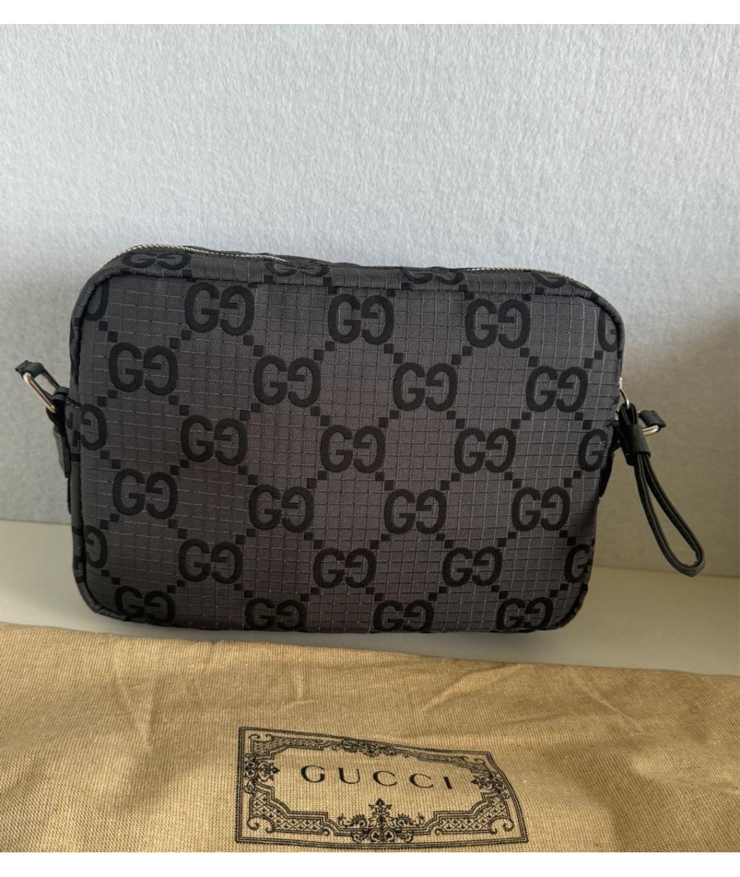 GUCCI Серая тканевая сумка на плечо, фото 3