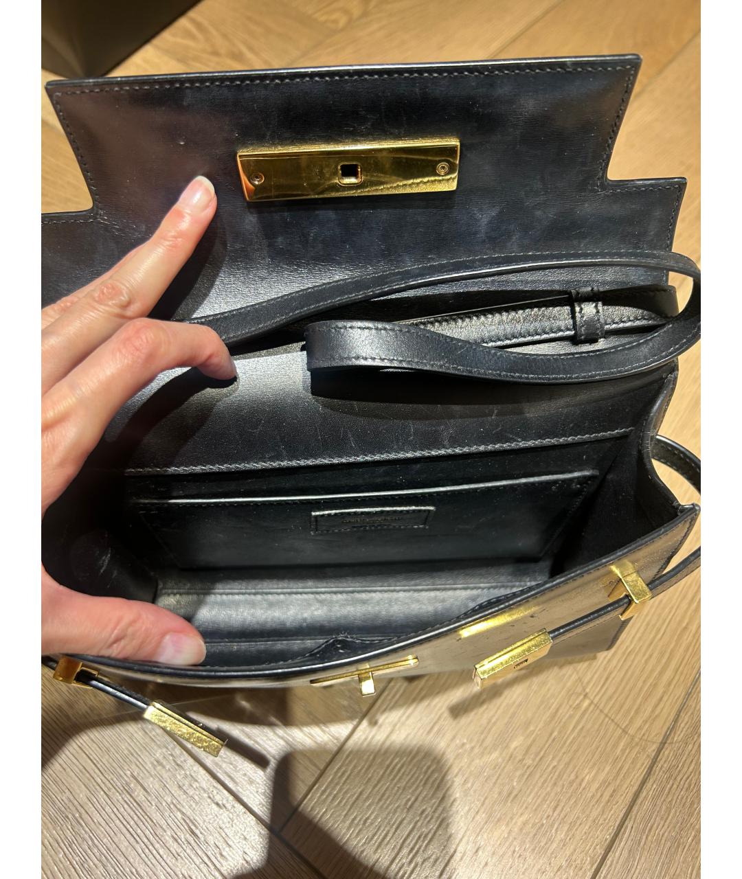 SAINT LAURENT Черная кожаная сумка с короткими ручками, фото 5