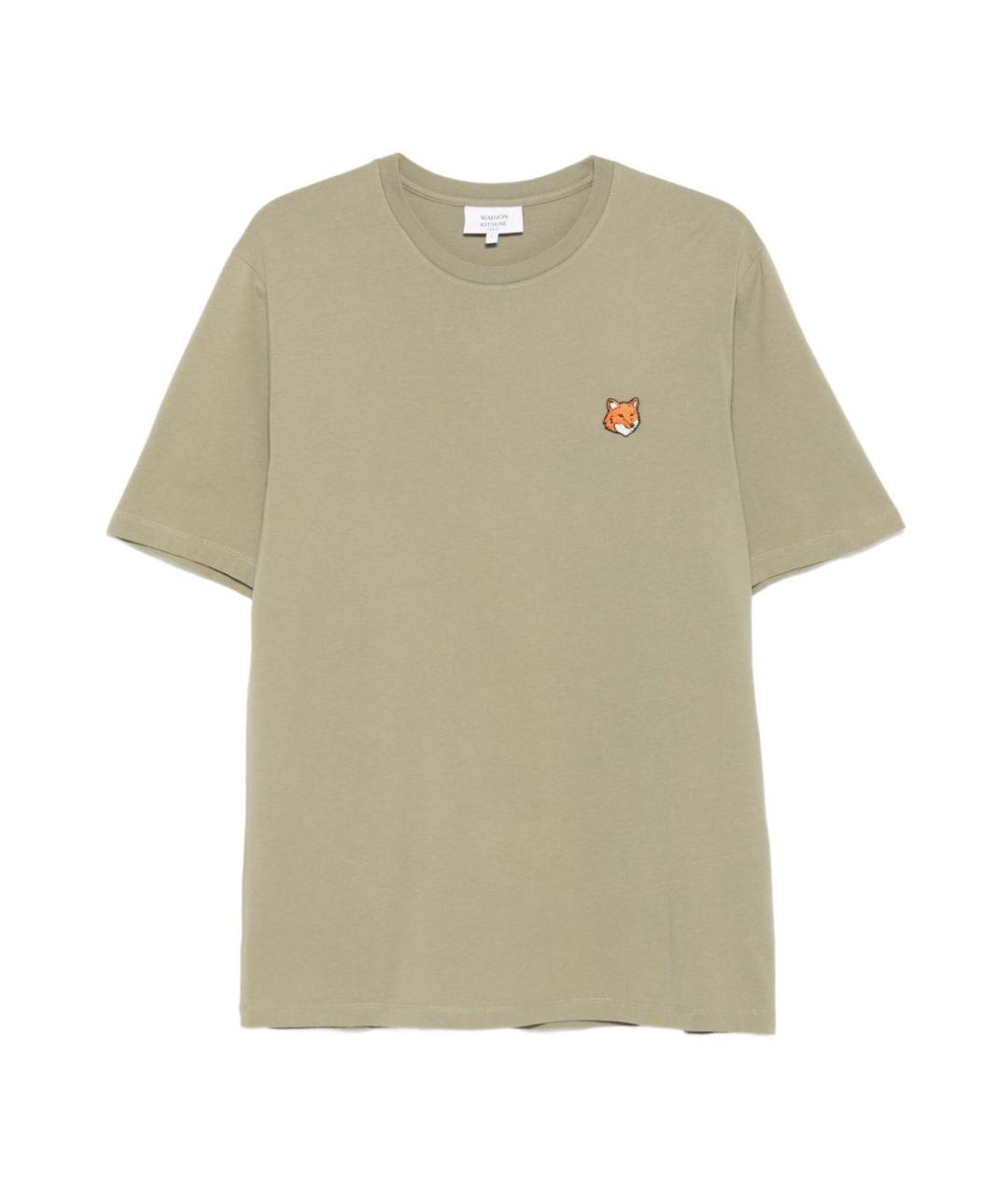 MAISON KITSUNE Хаки хлопковая футболка, фото 1
