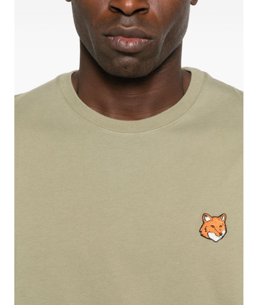 MAISON KITSUNE Хаки хлопковая футболка, фото 3