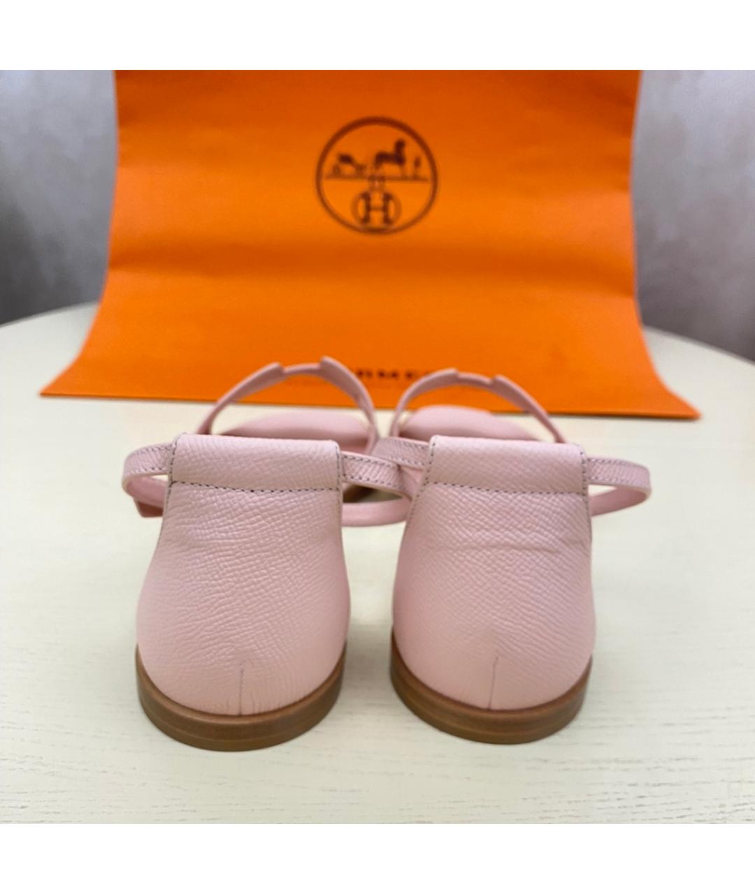 HERMES Розовые кожаные сандалии, фото 4