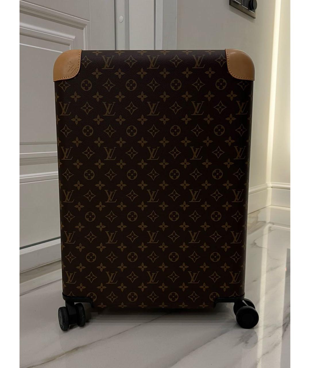 LOUIS VUITTON Коричневый кожаный чемодан, фото 7