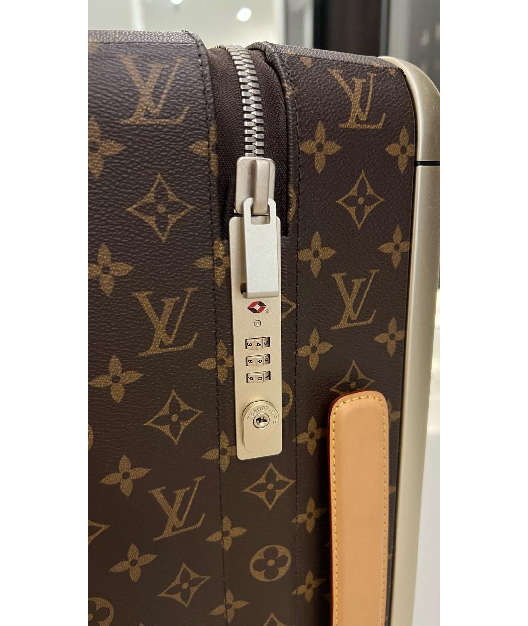 LOUIS VUITTON Коричневый кожаный чемодан, фото 5