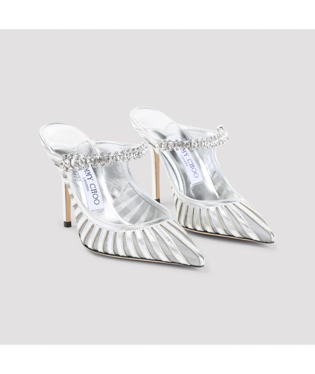 JIMMY CHOO Серебряные кожаные мюли, фото 5