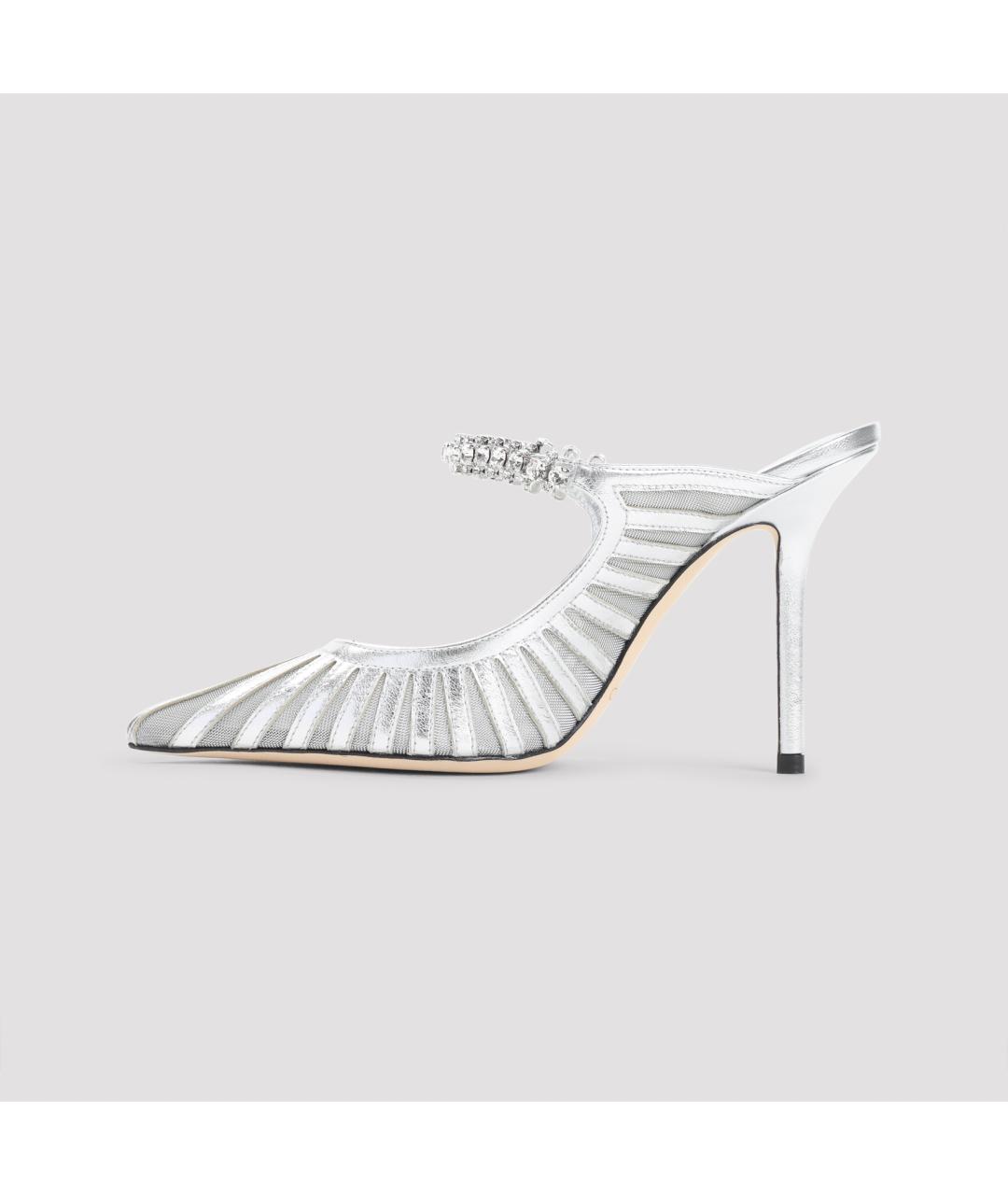 JIMMY CHOO Серебряные кожаные мюли, фото 4