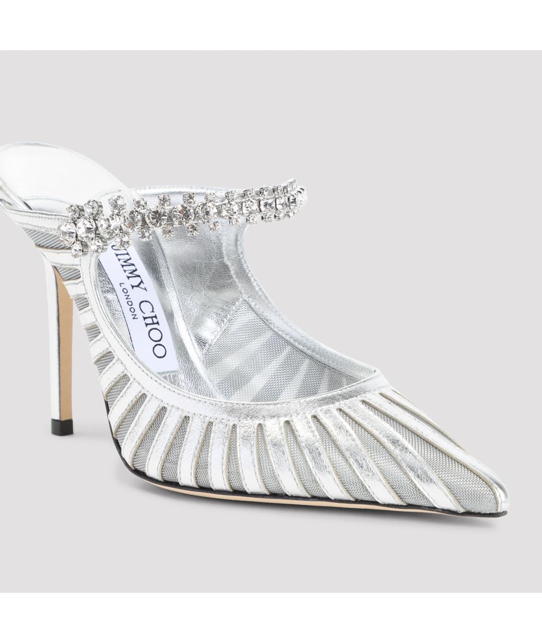 JIMMY CHOO Серебряные кожаные мюли, фото 6