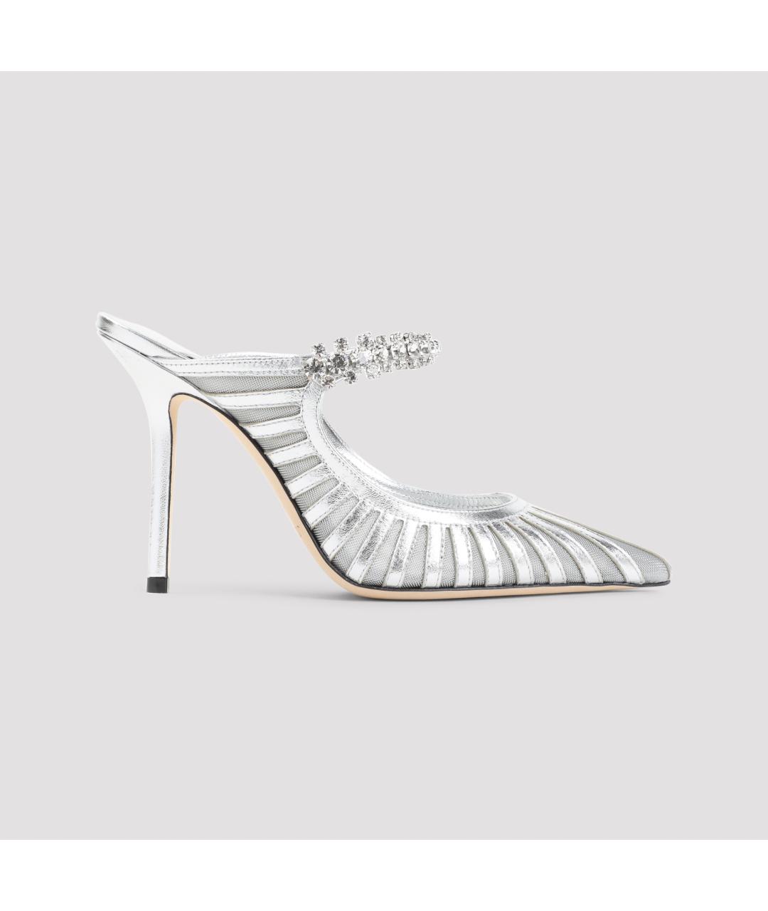 JIMMY CHOO Серебряные кожаные мюли, фото 3