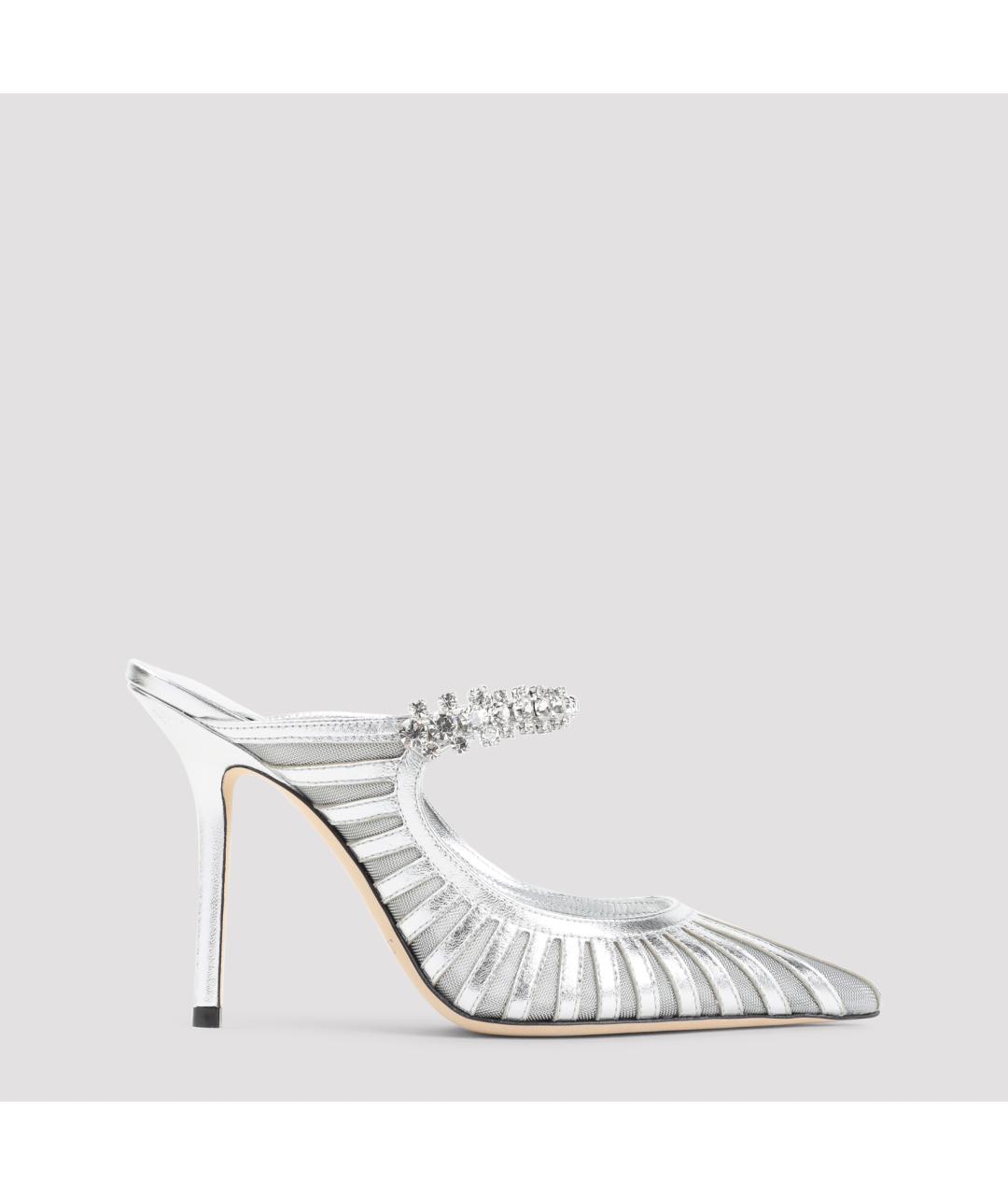JIMMY CHOO Серебряные кожаные мюли, фото 2
