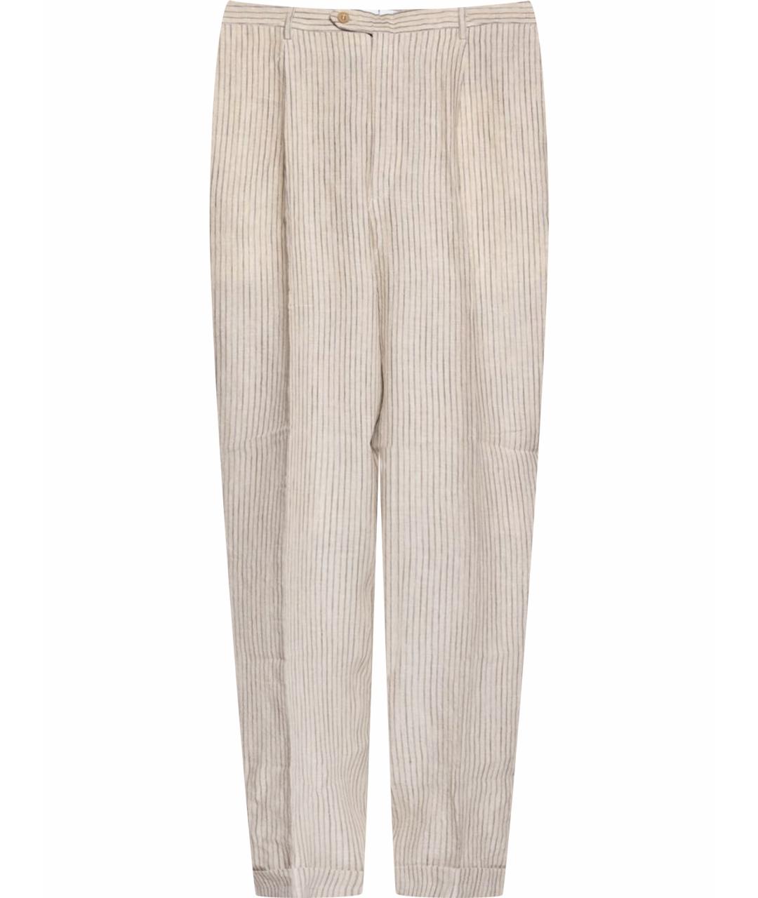 BRIONI Бежевые льняные повседневные брюки, фото 1