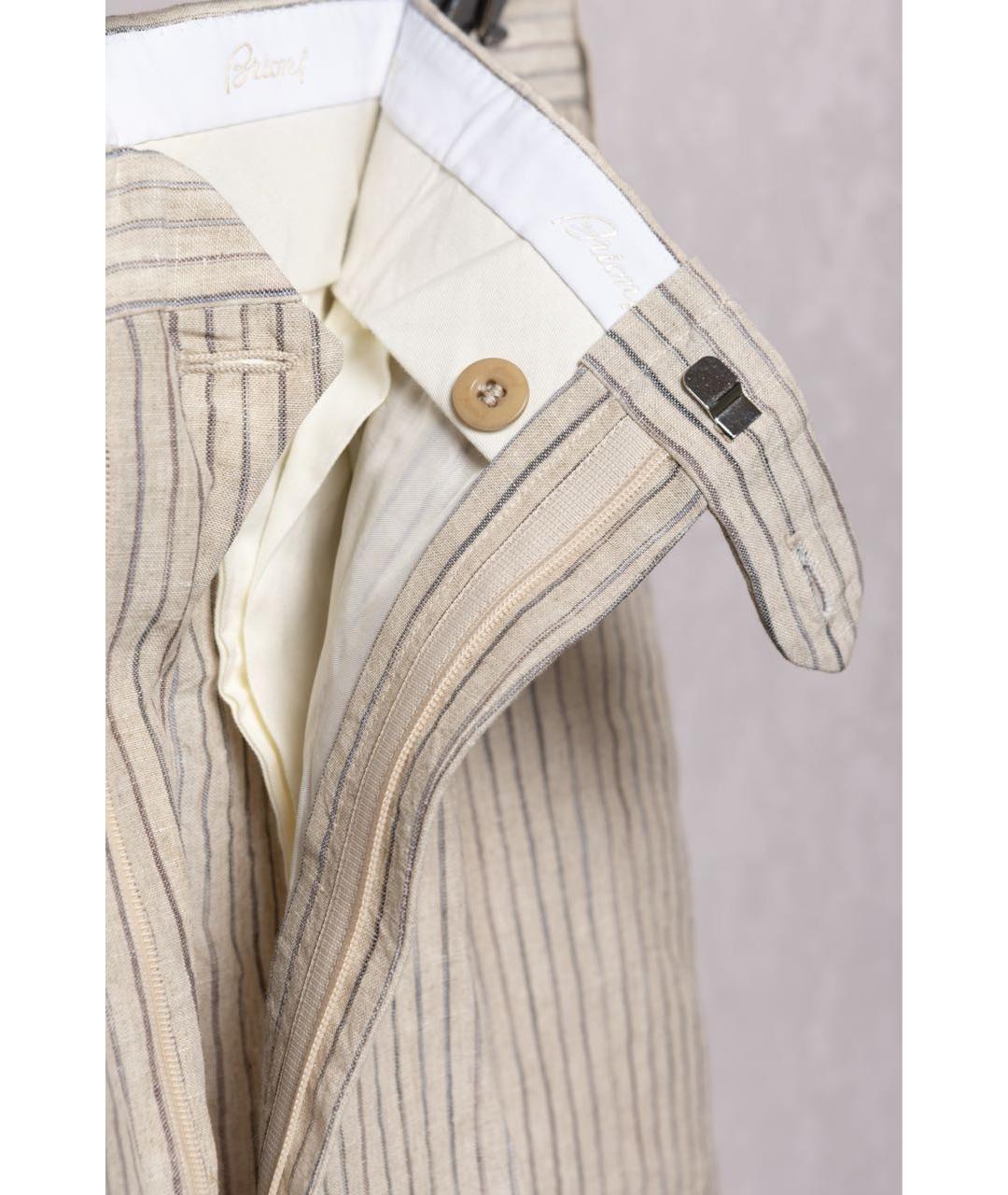 BRIONI Бежевые льняные повседневные брюки, фото 7
