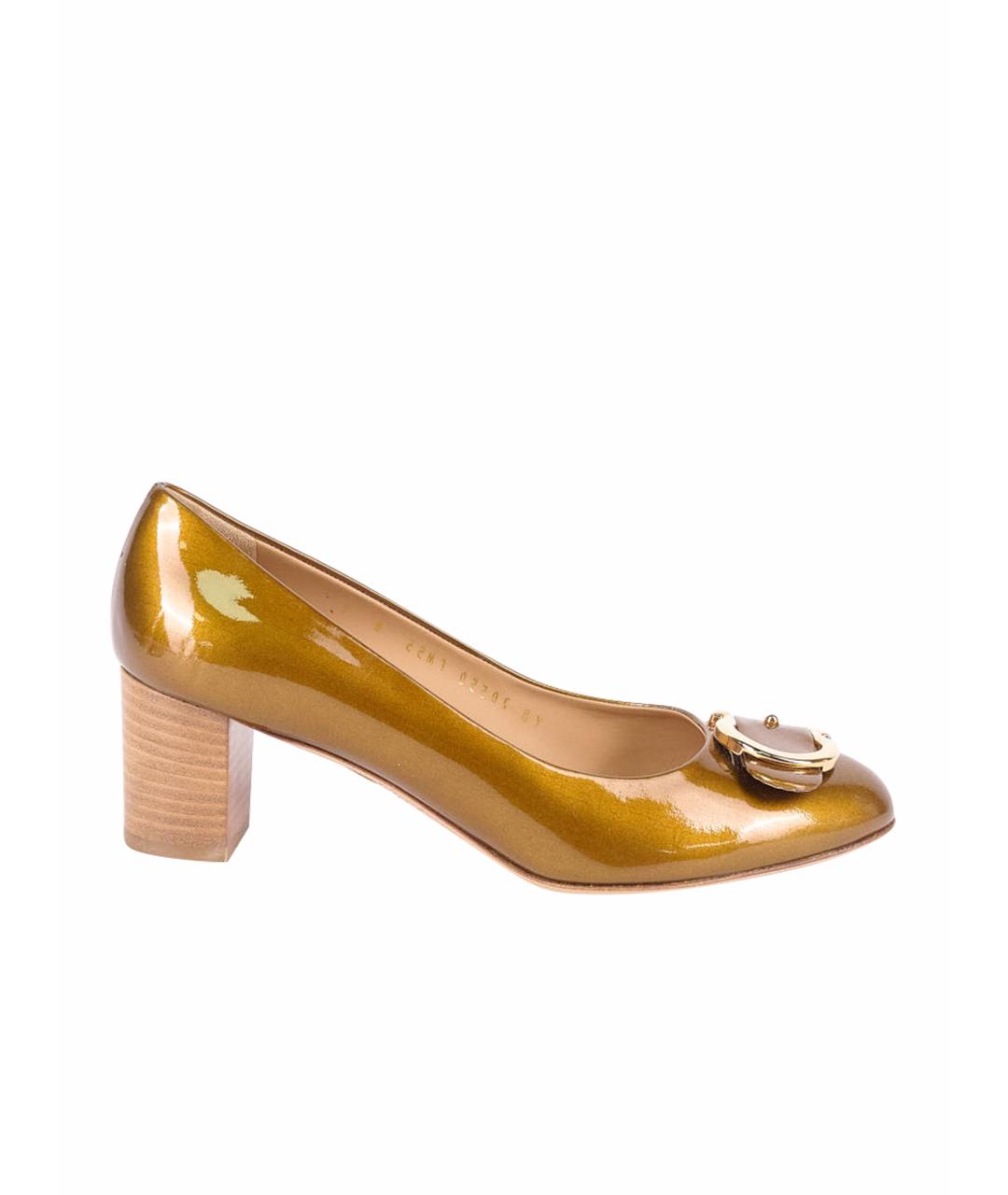 FERRAGAMO Золотые туфли из лакированной кожи, фото 6