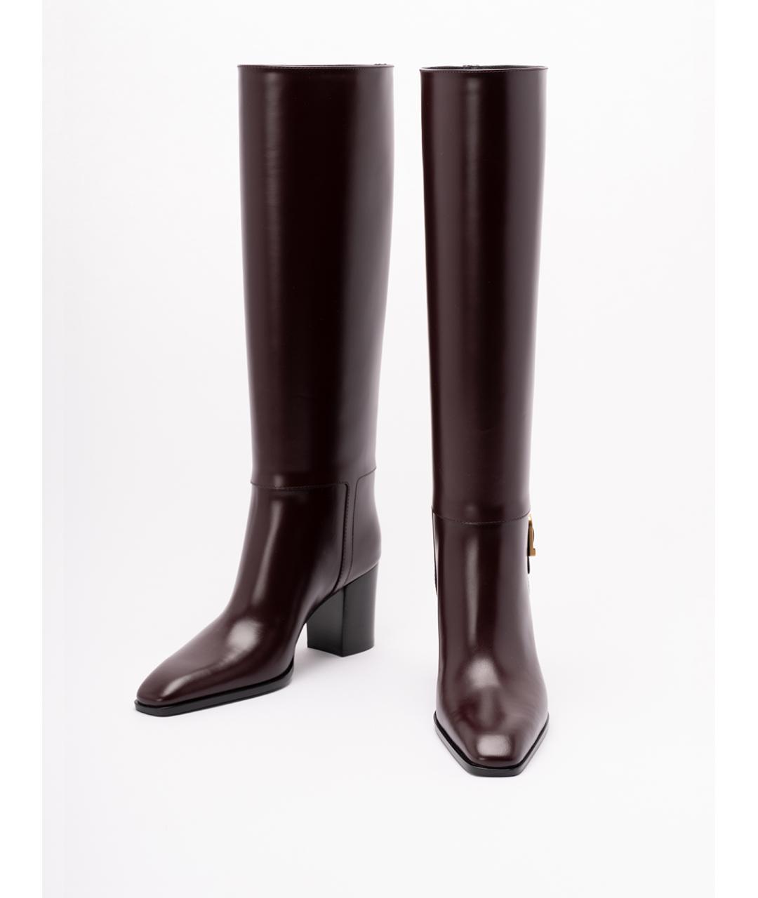 SAINT LAURENT Бордовые кожаные сапоги, фото 2