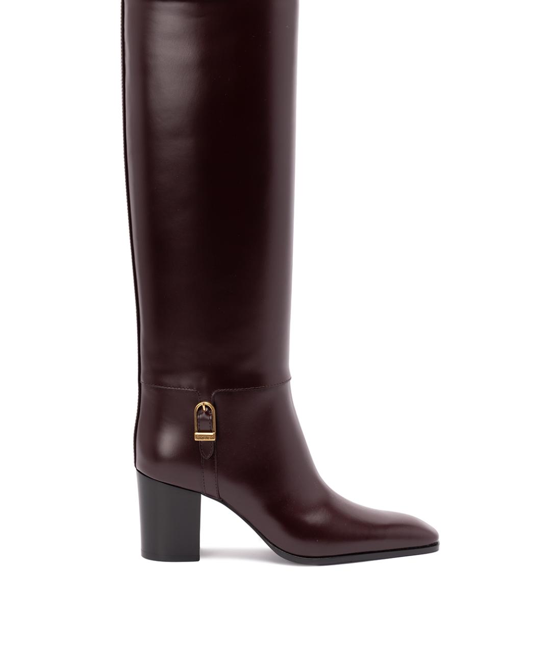SAINT LAURENT Бордовые кожаные сапоги, фото 1