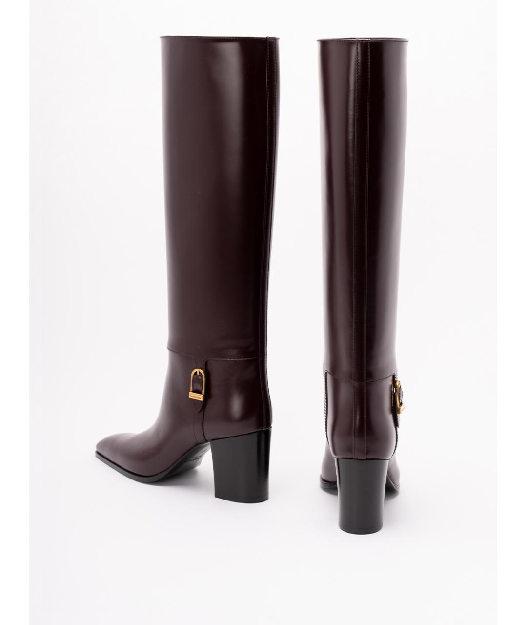 SAINT LAURENT Бордовые кожаные сапоги, фото 3