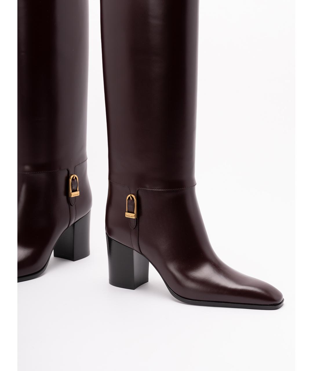 SAINT LAURENT Бордовые кожаные сапоги, фото 5