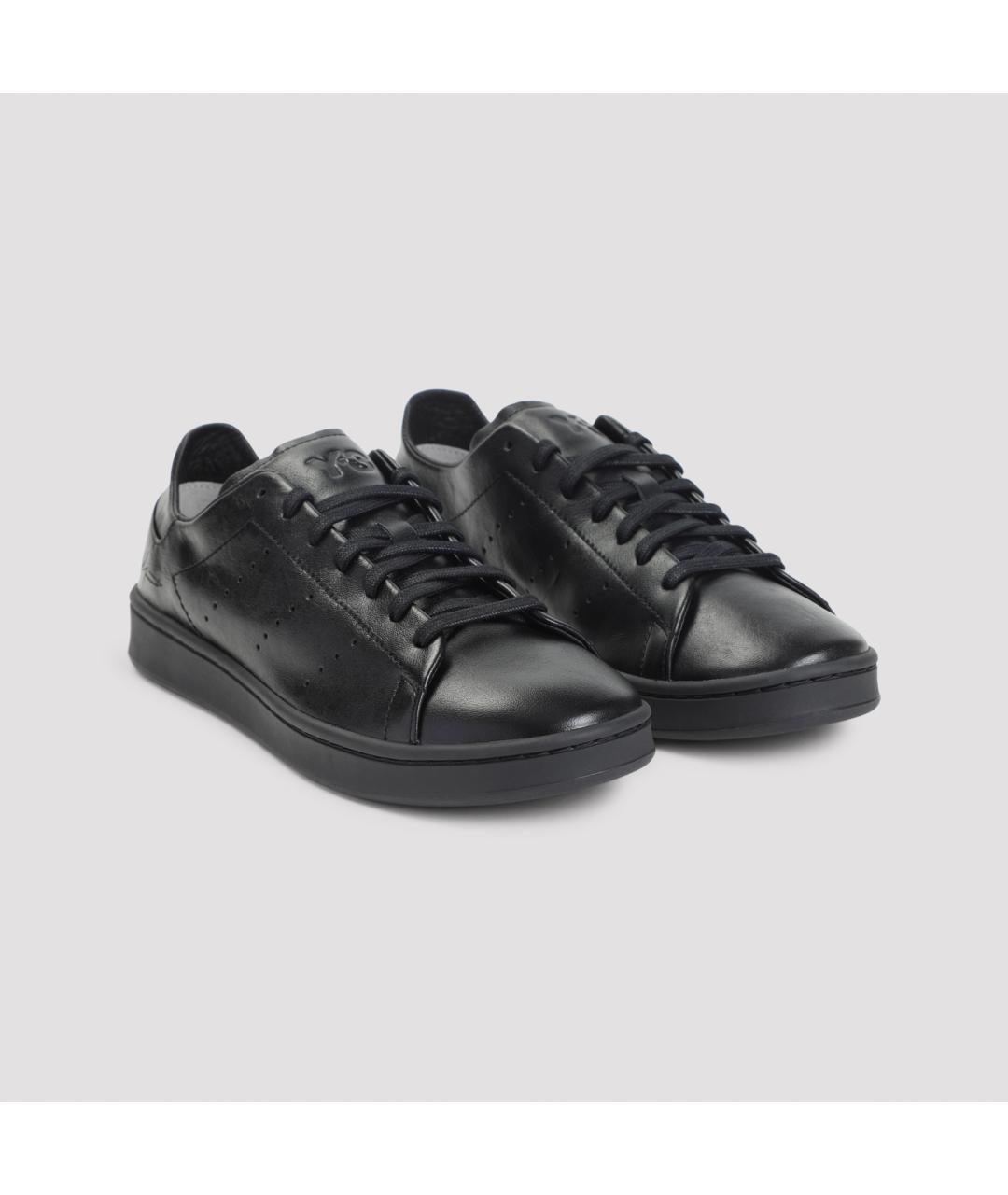 Y-3 Черные кожаные низкие кроссовки / кеды, фото 3