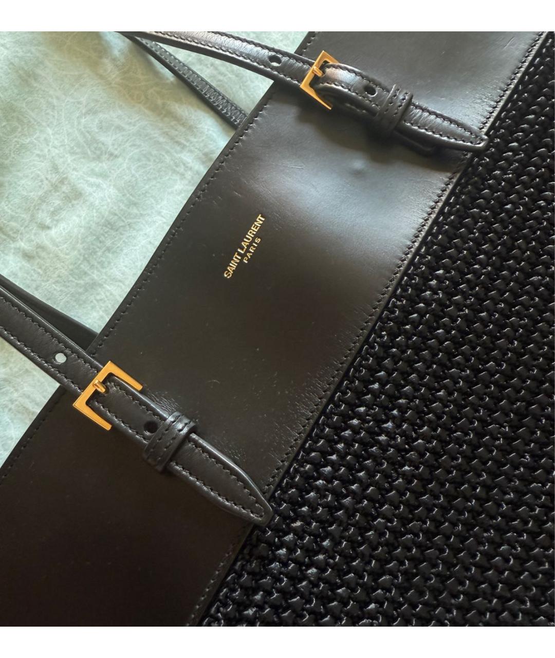 SAINT LAURENT Черная кожаная сумка тоут, фото 5