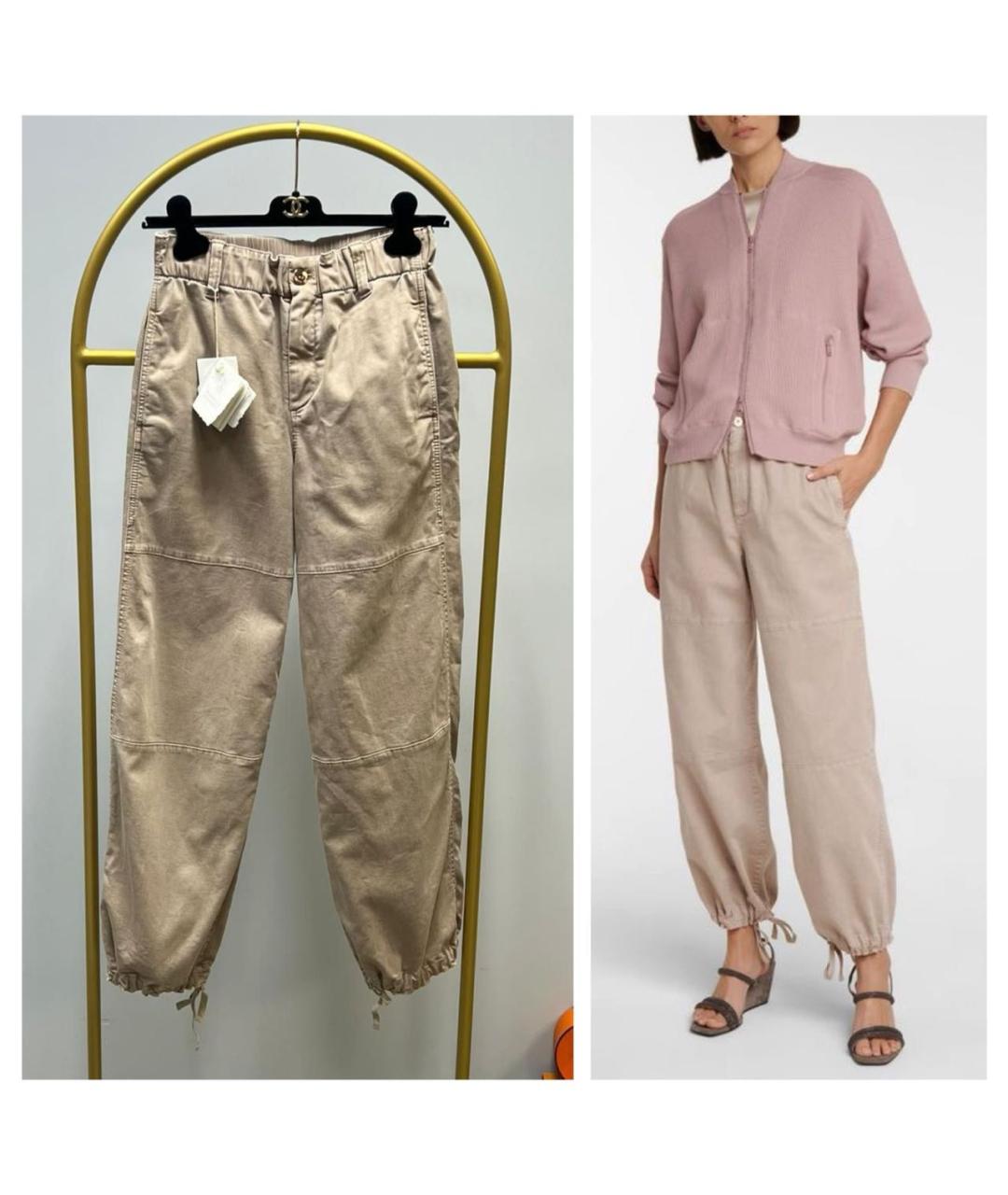 BRUNELLO CUCINELLI Бежевые хлопковые брюки широкие, фото 2