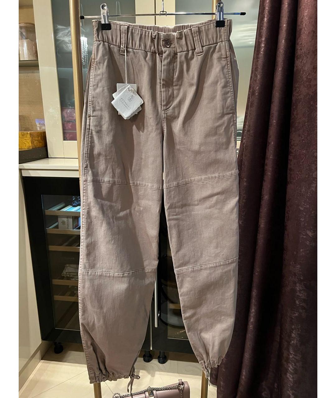 BRUNELLO CUCINELLI Бежевые хлопковые брюки широкие, фото 3