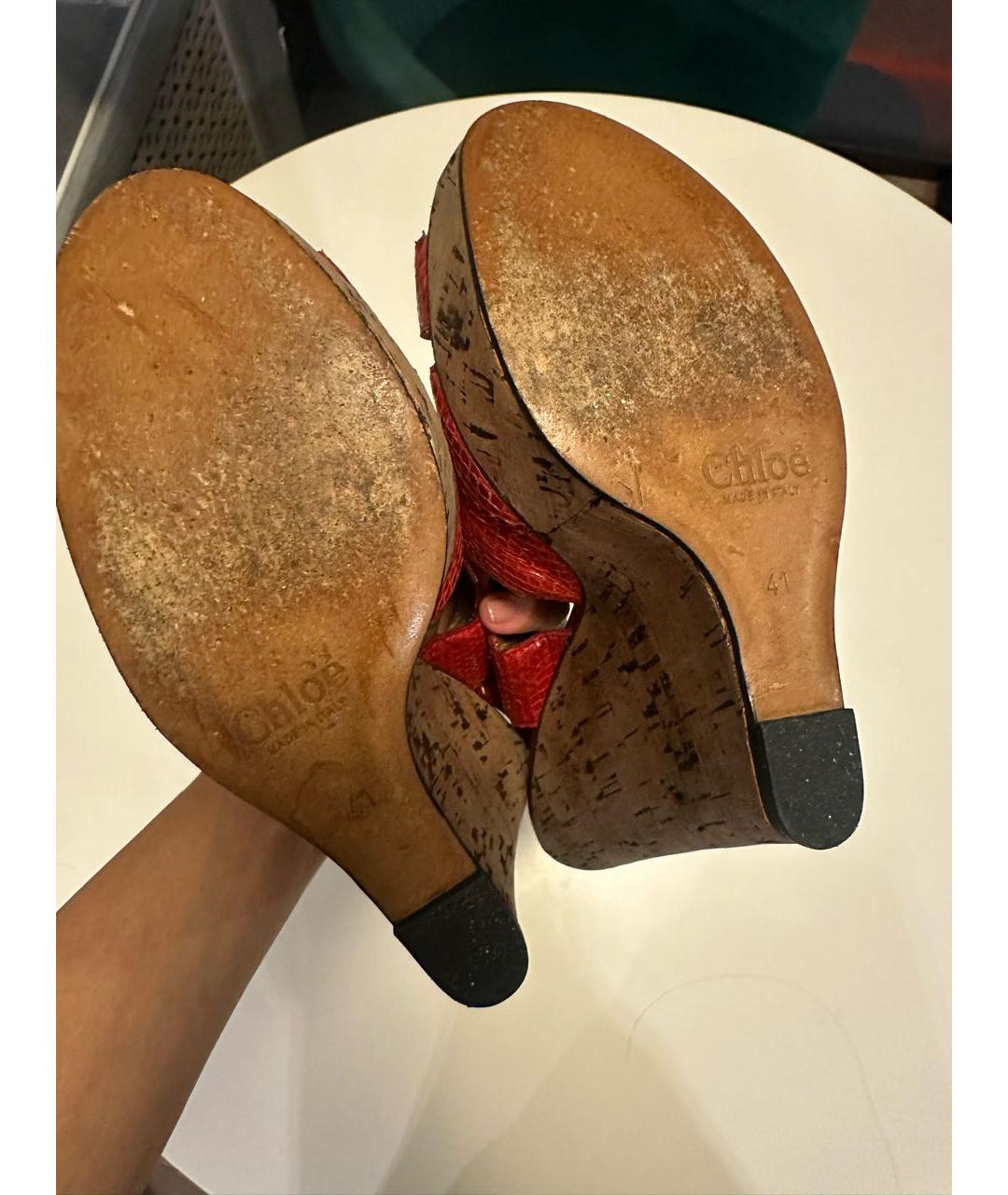 CHLOE Красные босоножки из экзотической кожи, фото 6