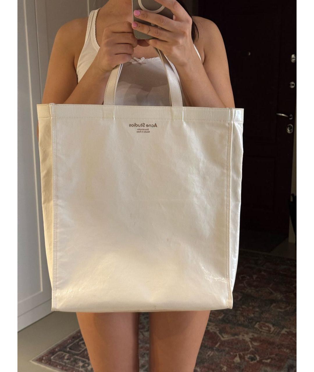 ACNE STUDIOS Белая тканевая сумка тоут, фото 6