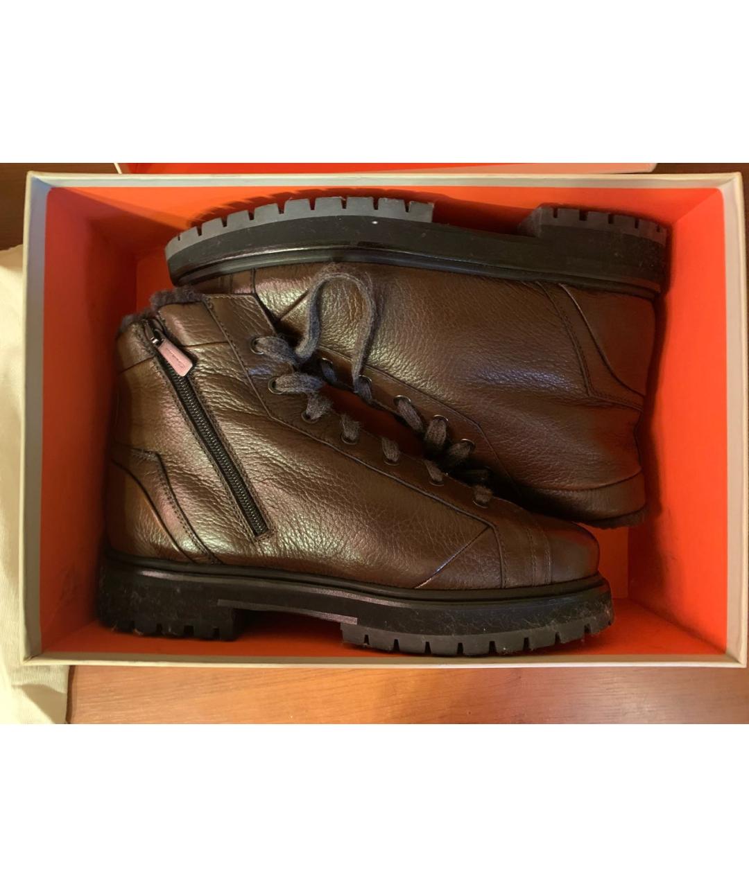 SANTONI Коричневые кожаные высокие ботинки, фото 3