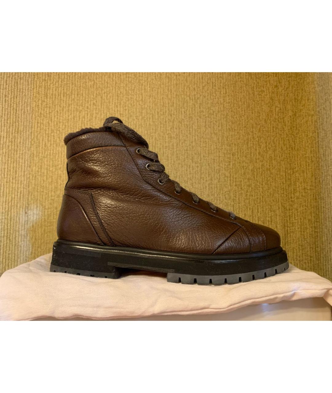 SANTONI Коричневые кожаные высокие ботинки, фото 9