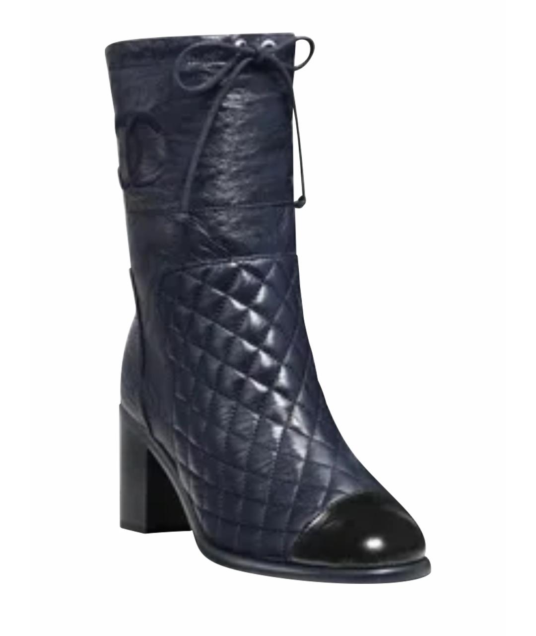 CHANEL Синие кожаные полусапоги, фото 1