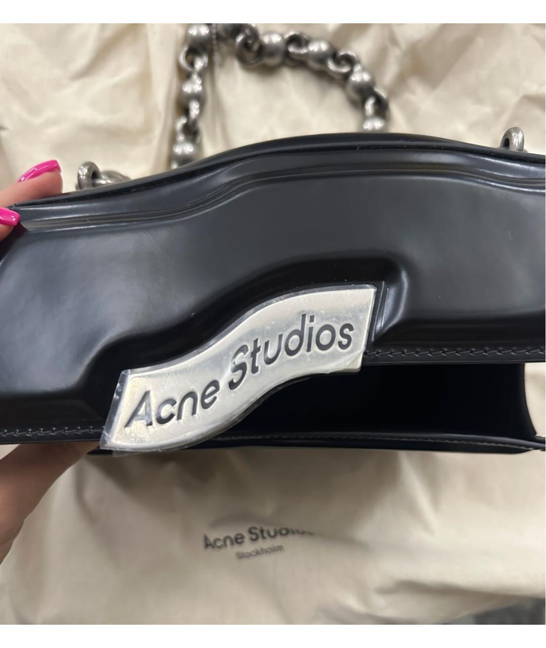 ACNE STUDIOS Черная кожаная сумка с короткими ручками, фото 5