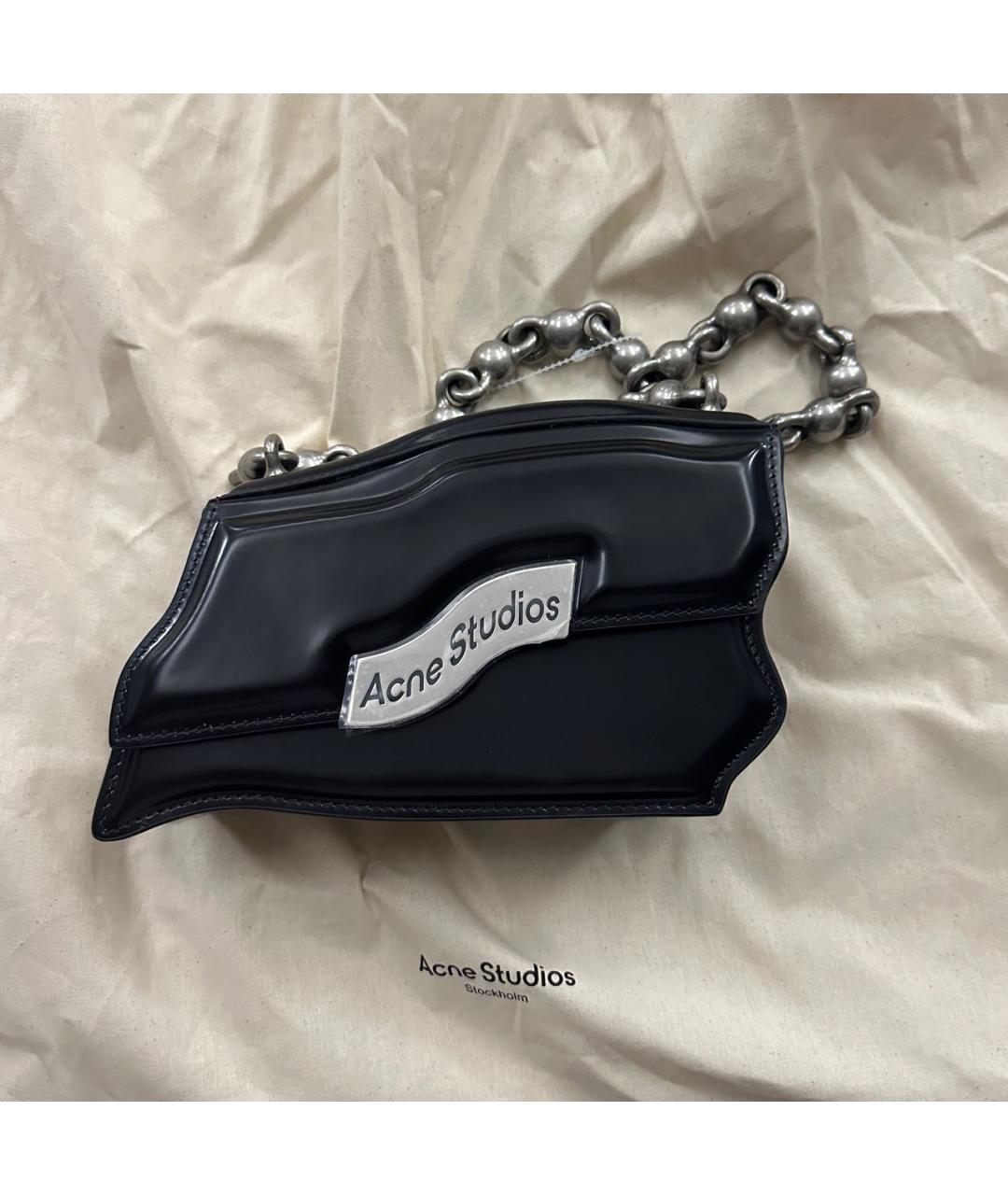 ACNE STUDIOS Черная кожаная сумка с короткими ручками, фото 7