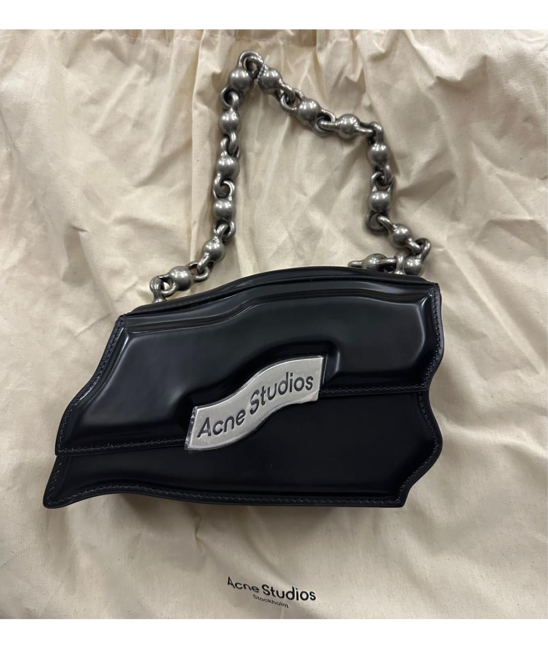 ACNE STUDIOS Черная кожаная сумка с короткими ручками, фото 2