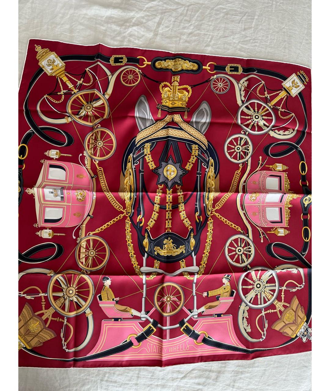 HERMES Бордовый шелковый платок, фото 9