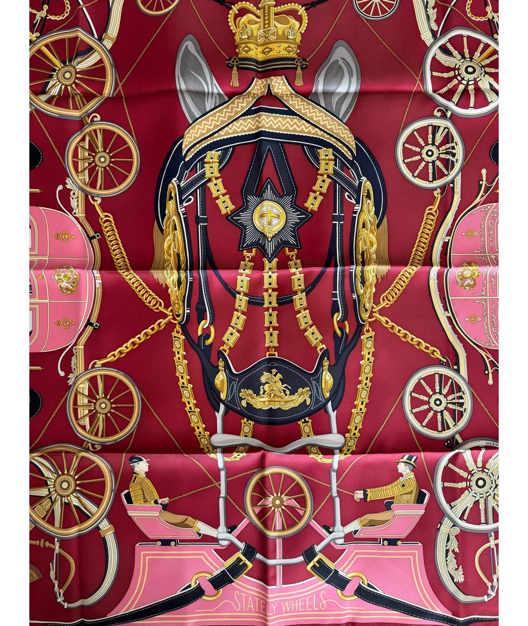 HERMES Бордовый шелковый платок, фото 8