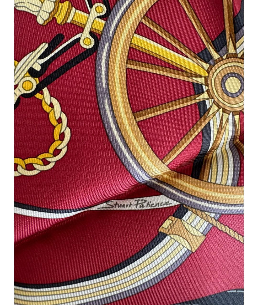 HERMES Бордовый шелковый платок, фото 5